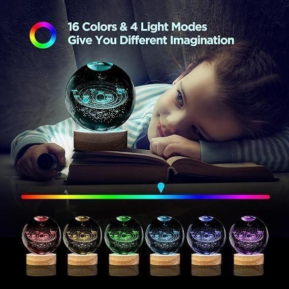 3D Moon Crystal Ball LED Night Light with Wooden Base
