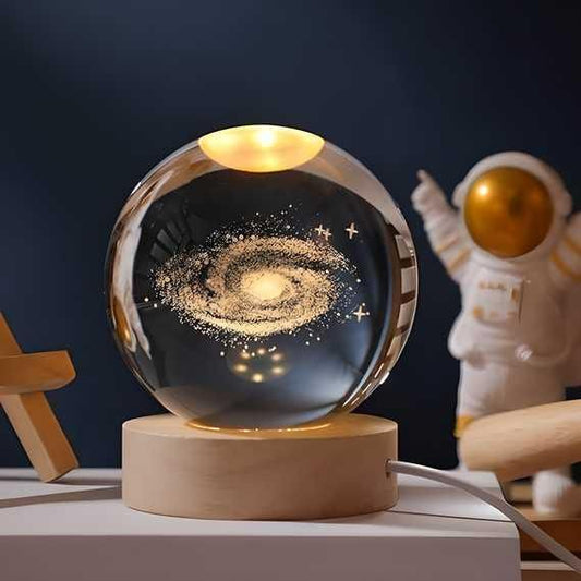 3D Moon Crystal Ball LED Night Light with Wooden Base