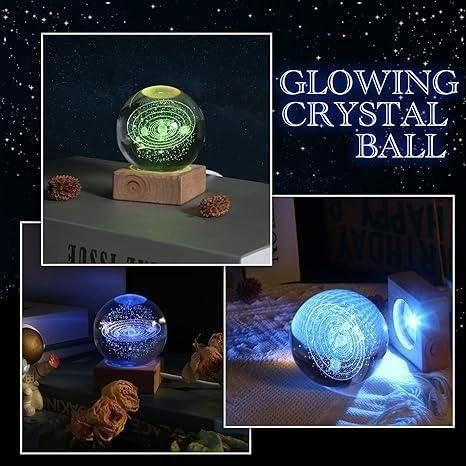 3D Moon Crystal Ball LED Night Light with Wooden Base