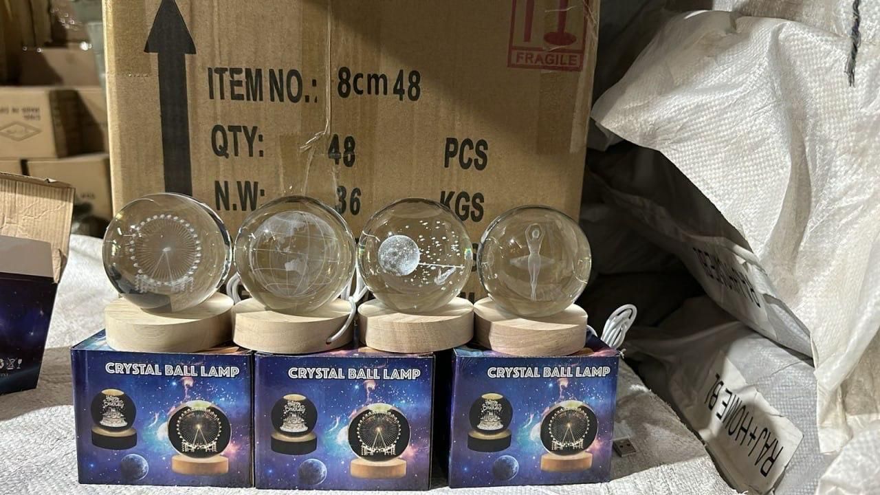3D Moon Crystal Ball LED Night Light with Wooden Base